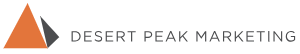 Horizontal logo with two triangles, larger one is orange and smaller one to the right is brown. Words say Desert Peak Marketing to the right of the triangles.